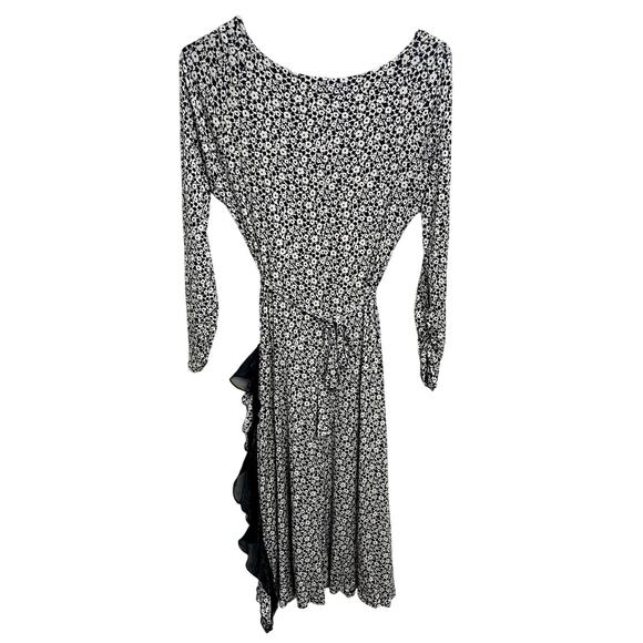 Max Mara Floral Asymmetric Midi Long Sleeve Belted Ruffle Dress Size 44 (US 10) - Picture 2 of 3